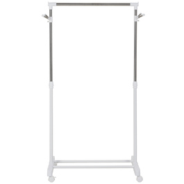 HOMCOM Rolling Garment Rack with Adjustable Height and Bottom Shelf, 4 Wheels, White