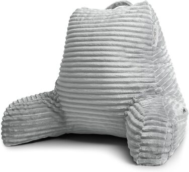 Крісло-лежак Clara Clark для дорослих - спинка для сидіння в ліжку, стандартна плюшева подушка для ліжка, подушка з подрібненим пінополіуретаном з підлокітниками та кишенями, сріблясто-сірий колір