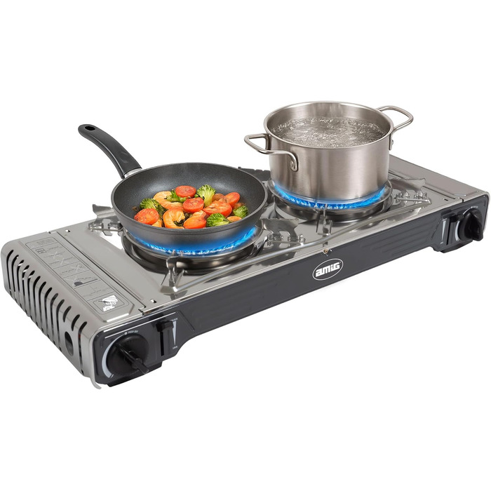 Газовий намет Amig CAMP02 з двома пальниками та грилем - для кемпінгу, з алюмінієвого лиття, сумісний з картриджами B-250