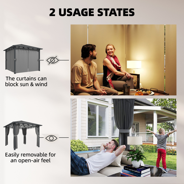 Павільйон для саду приблизно 3 x 3 м, металевий з дахом з полікарбонату товщиною 6 мм, 4 бічні панелі, захист від ультрафіолету UV50+, темно-сірий