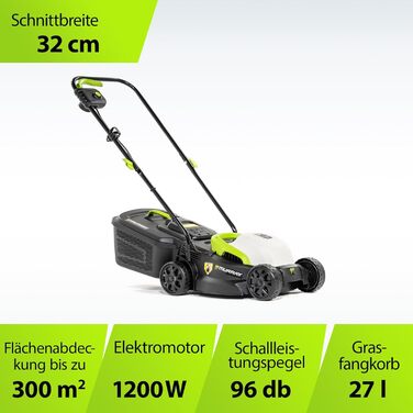 Електричний газонокосарка Murray LE320E 2-в-1: 1200W, ширина 32 см, об'єм травоспікача 27 л, для малих газонів, з ергономічною ручкою та захистом від перевантаження