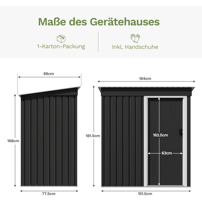 Сарай металевий Devoko 96x98x160 см для саду, тераси, з похилим дахом, антрацит. Комплект: рукавички, замок.