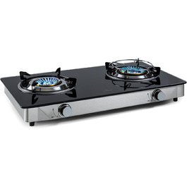 Газова плита Klarstein 2-конфоркова, 7.7kW, для кемпінгу та дому, з нержавіючої сталі, портативна, з газовим шлангом та редуктором