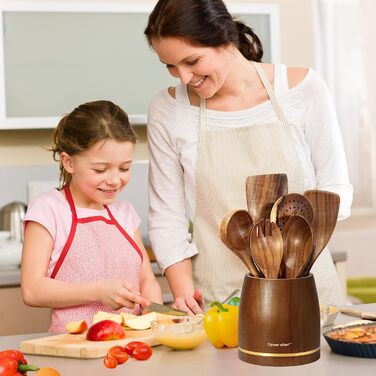 Набір кухонного приладдя Spardar з дерева, 12 шт: ложки, шумовки, підставка, рукавиці. Ідеально для декору та як подарунок