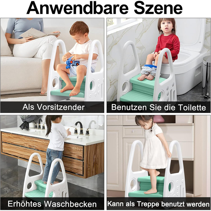 Детский табурет-лестница LILIIN для кухни и детской, 2 ступени, зеленый