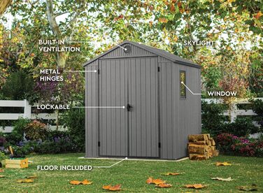 Садовий будиночок KETER Darwin 2,8 м² сірий (6x6) з Evotech пластику, з дверима та вентиляцією, 25x184x205 см