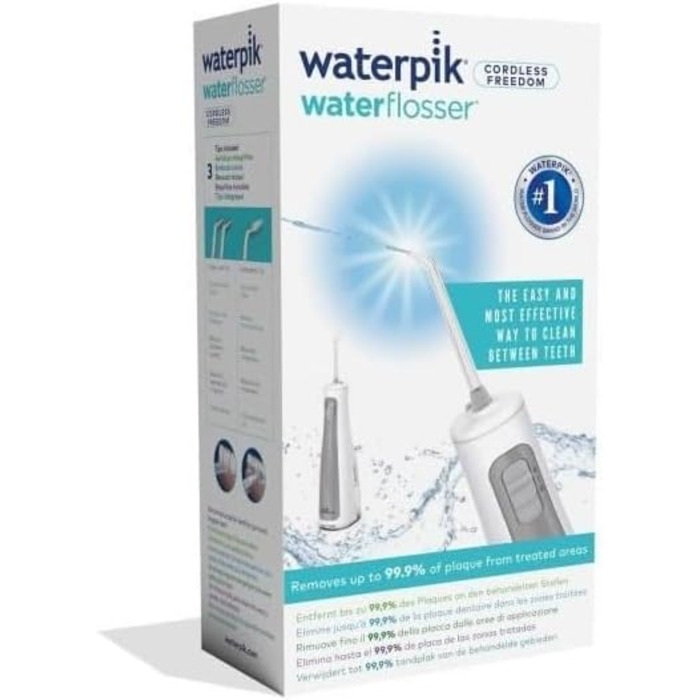 Waterpik Cordless Freedom Waterflosser: бездротова іригатор для рота, водонепроникний, з 3 насадками, білий (WF-03EU010)