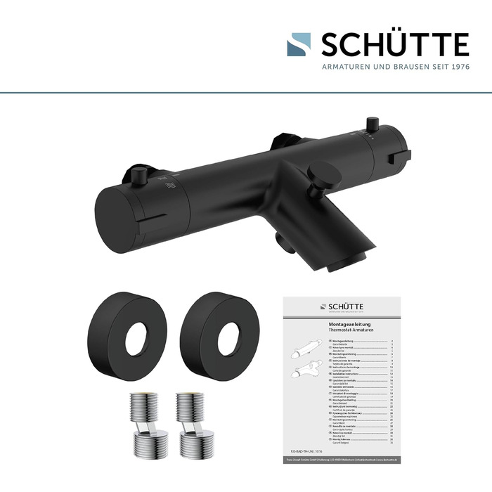 Змішувач для ванни Schütte London з термостатом, захист від опіків 38°C, хромований (чорний)