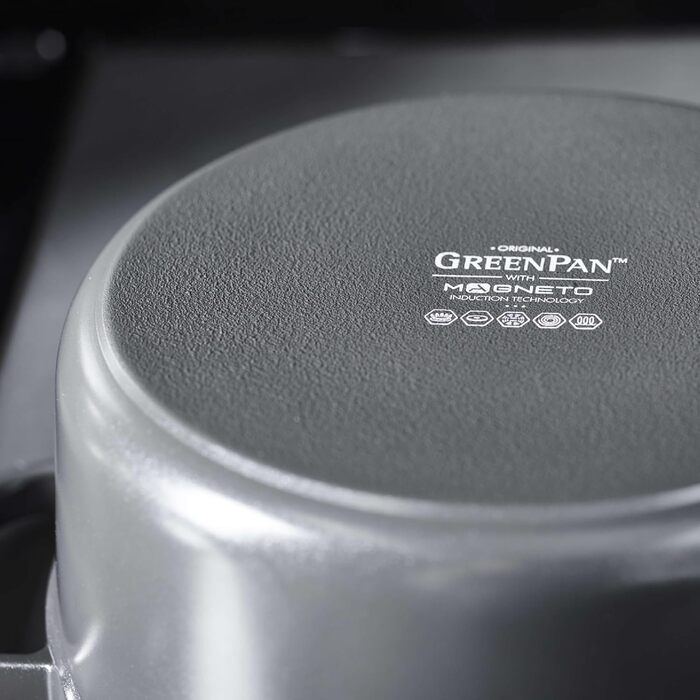 GreenPan Featherweights: каструля з кришкою, керамічне антипригарне покриття, індукція, піч, 28 см, 6 л (сірий)