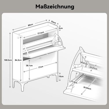 Взуттєва шафа Dripex, вузька, з 2 відкидними ящиками, 80x24x100 см, білий колір