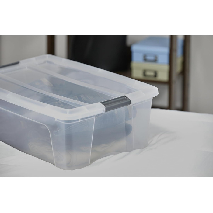 Коробка для зберігання з кришкою, набір з 4 шт. по 15 л, NTB-15, прозора, W39.5 x D29 x H18.5 см (прозорі / сріблясті ручки, набір 30 л / комплект з 4 шт. )