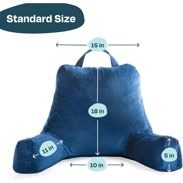 Подушка для читання Linenspa з подрібненим пінополіуретаном (Memory Foam), спинка для сидіння в ліжку, для читання, ігор, перегляду телевізора – подушка-стілець з підлокітниками, ідеальна для гуртожитків, темно-синій, стандартний розмір