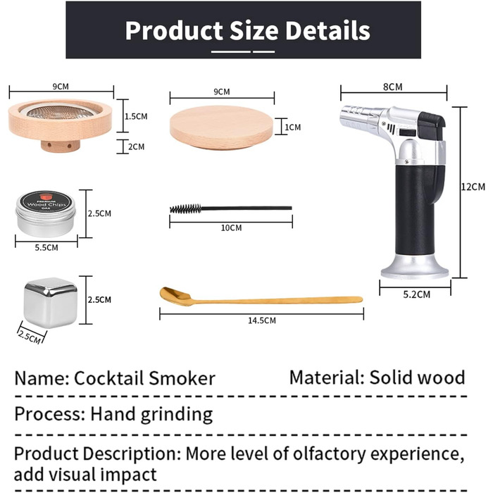 Набір для копчення коктейлів Cocktail Smoker Kit MKNZOME: для віскі, коктейлів, вина, кави та м'яса