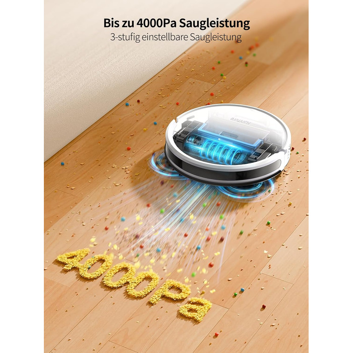 Робот-пилосос HONITURE G20 з функцією миття підлоги, 4000Pa, 3-в-1, для тварин, килимів, твердих підлог, з пультом дистанційного керування, білий