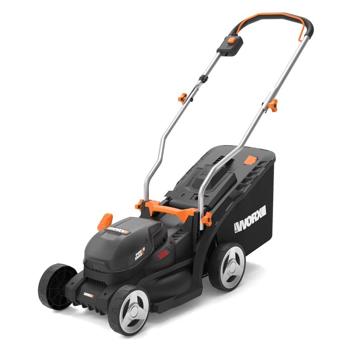 Акумуляторний газонокосарка WORX WG733E 20V, ширина косіння 33 см, об'єм травозлота 35 л, Brushless двигун, 6 положень висоти (25-75 мм), Intellicut, з акумулятором 4Ah та зарядним пристроєм