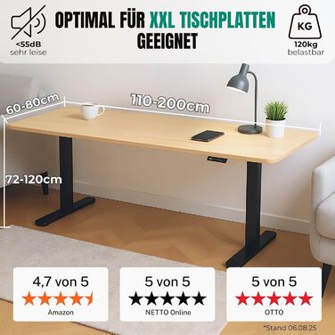 Електричний регульований стіл Albatros Lift S5: металеве підстав'яння, 2м, 120кг | Чорний