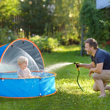 Дитяче ігрове басейн Peradix 4-в-1 з UV-захистом, басейн з кульками, намет, пляжний намет з москітною сіткою, портативне ігрове намет, басейн з кульками, сонцезахист, літо, для дітей (Блакитний)