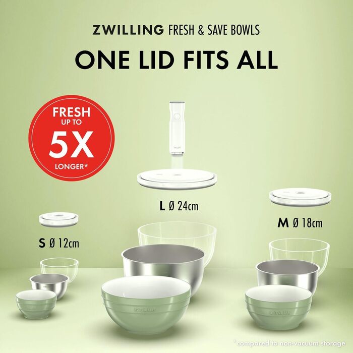 Набір ZWILLING Fresh & Save: контейнери для зберігання продуктів з вакуумним насосом, 9 шт., нержавіюча сталь, M-18 см, L-24 см