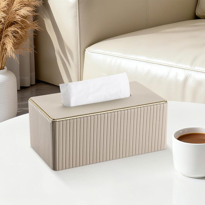 Склянка для серветок KINGFOM з золотим краєм, з PU шкіри, для вітальні, ванної кімнати та офісу (Бежева, прямокутна)