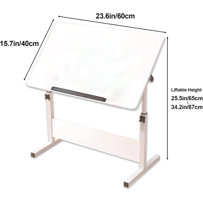 Регульований стіл для малювання та дизайну, білий, 40x60 см