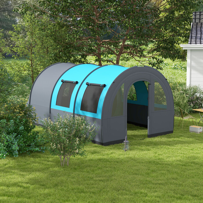 Намет Outsunny Tunnel 6-місний кемпінговий намет з 2 кімнатами та світловим гачком, груповий намет із сумкою для перенесення, водяний стовп 3000 мм, сімейний намет сірого кольору