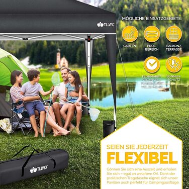 Павільйон Tillvex 3x3м водовідштовхувальний з 4-ма мішками з піском | Pop-Up павільйон, стабільний та регульований по висоті | Садовий намет з UV захистом 50+ | Намет для вечірок з сумкою для саду (Антрацит) 3x3м, без стін