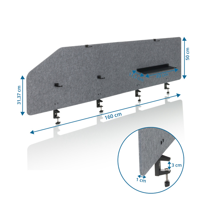 Акустична перегородка для офісу FLEXMIUT T TOP з пластику / текстилю сірого кольору (hjh OFFICE)