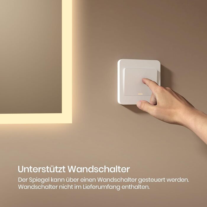 Дзеркало для ванної кімнати EMKE® з підсвічуванням 80x60 см, тепле біле світло 3000K, вимикач, вертикальна/горизонтальна установка, IP44, енергозберігаюче