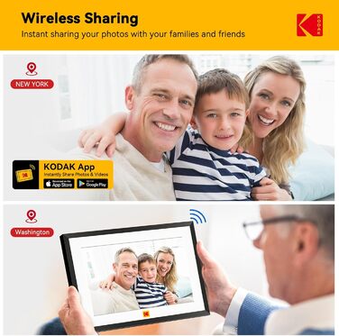 Цифровий фоторамка Kodak WiFi 10,1 дюйма, вбудований 32GB, сенсорний екран 1280x800, акумулятор 4000mAh (Чорний)