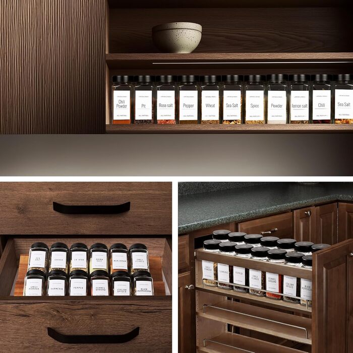 Набір скляних банок для спецій з дерев'яними кришками з акації, 24 шт. по 120 мл (кутові)