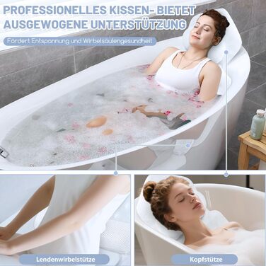 Подушка для ванни повномірна 134x41 см з підголівником та підтримкою попереку, швидковисихаюча, гіпоалергенна, з гачком та рукавичкою для ванни