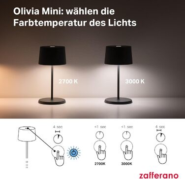 Zafferano Olivia Mini Лампа: Портативна LED-лампа з торканням, 22 см, фіолетовий колір, для дому та вулиці, диммер, 2700-3000K, з зарядним пристроєм (стара версія)