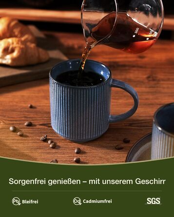 Набір тарілок Star 12 предметів для 4 осіб, керамічний посуд, стійкий до подряпин, для мікрохвильовки та посудомийної машини (Небесно-блакитний, чашки 355 мл, 6 шт.)