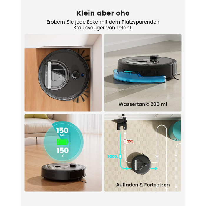 Робот-пилосос LEFANT M330 Pro з функцією миття, 5000Pa, лазерна навігація, уникнення перешкод PSD, керування через додаток та голосове керування
