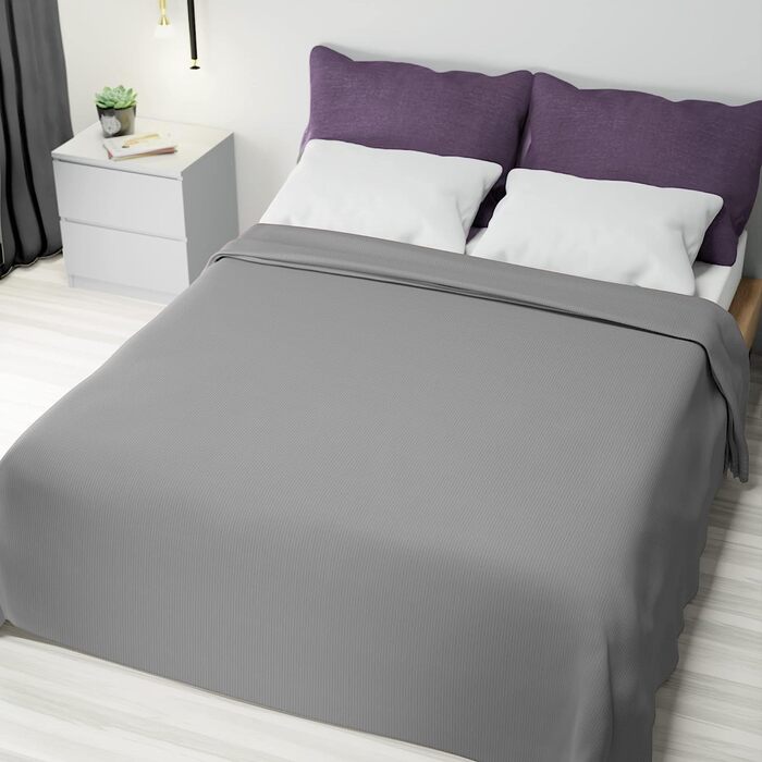 Покривало Byour3 для двоспального ліжка зі змішаної бавовни 260x275 см сіре