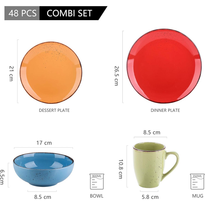 Комбо-сервіз, набір посуду з порцеляни Navia, столовий сервіз із 32 предметів, вінтажний вигляд, природний дизайн (набір із 48 предметів, Navia-16)