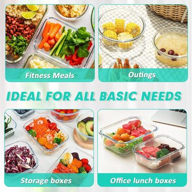 Набір контейнерів Verones 24 шт. з кришкою, зелені, скляні, для зберігання їжі, герметичні, стійкі до заморожування та миття в посудомийній машині