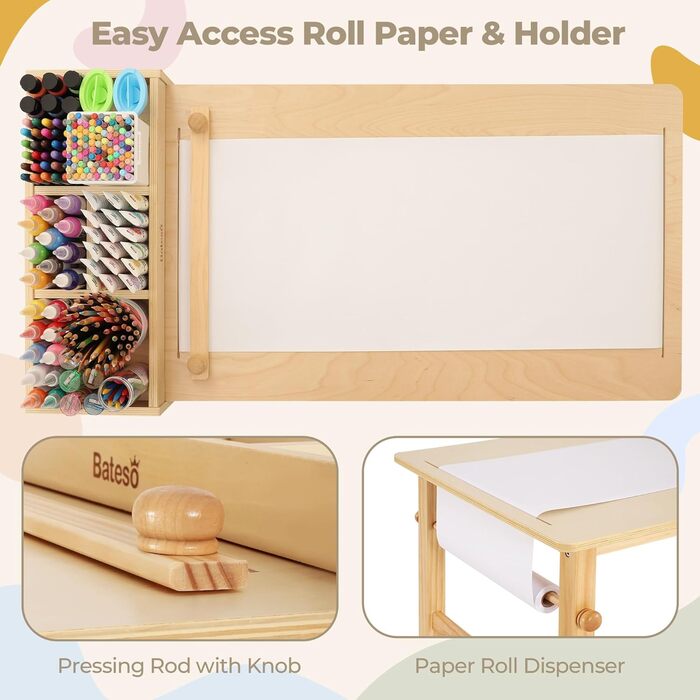 Дитячий стіл Kinder-Kunsttisch з 2 стільцями та рулонами паперу - набір для творчості та навчання