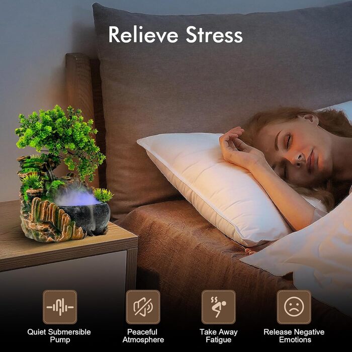 Декоративний настільний фонтан Charocean з LED підсвіткою та ефектом туману, для дому та офісу, з можливістю розміщення рослин