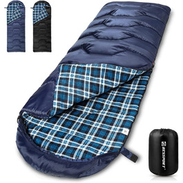 Спальний мішок Bessport для кемпінгу 3-4 сезонів -8 C-20C зимовий спальний мішок легкий, водонепроникний і теплий для дорослих, піших прогулянок, кемпінгу, походів і подорожей (фланелева підкладка темно-синього кольору (8))