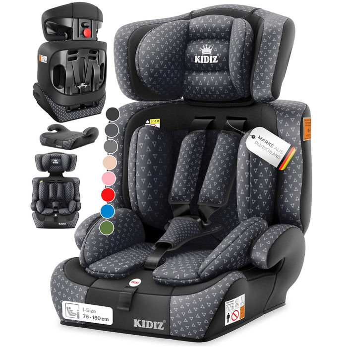 Автокрісло KIDIZ® Triangle Premium для дітей 9-36 кг (1-12 років), група 1/2/3, ECE R129/03, універсальне, антрацит