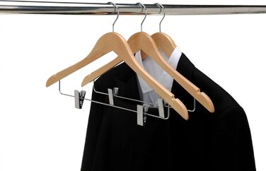 Дерев'яні вішалки для одягу з кліпсами, масивне дерево, вішалка для штанів, міцні металеві кліпси, поворотний гачок, для пальто, жакети, блузи, костюми (Натуральне дерево, 20 шт.)