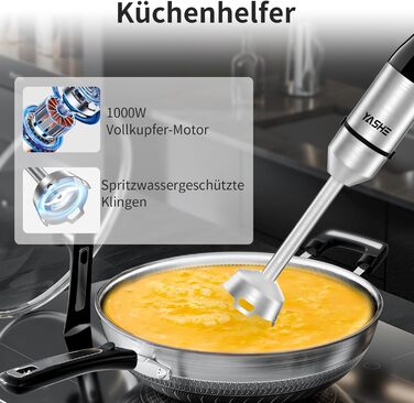 Набір ручних блендерів YASHE 5 в 1, 1000 Вт, нержавіюча сталь, в т.ч. подрібнювач, мірний стакан, віночок, піноутворювач молока