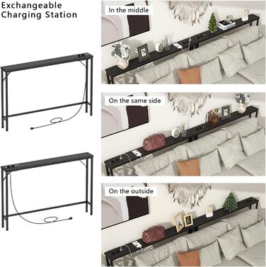 VEDECASA Консоль з 2 висувними ящиками, 2 шт. (240 x 15 x 80 см), зі стільницею, розеткою та USB-портами, чорний – для вітальні, передпокою, офісу