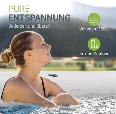 Надувна ванна Juskys M - для відпочинку на відкритому повітрі, складана, мобільна, з підголівником, для балкона, чорна, з кришкою та насосом