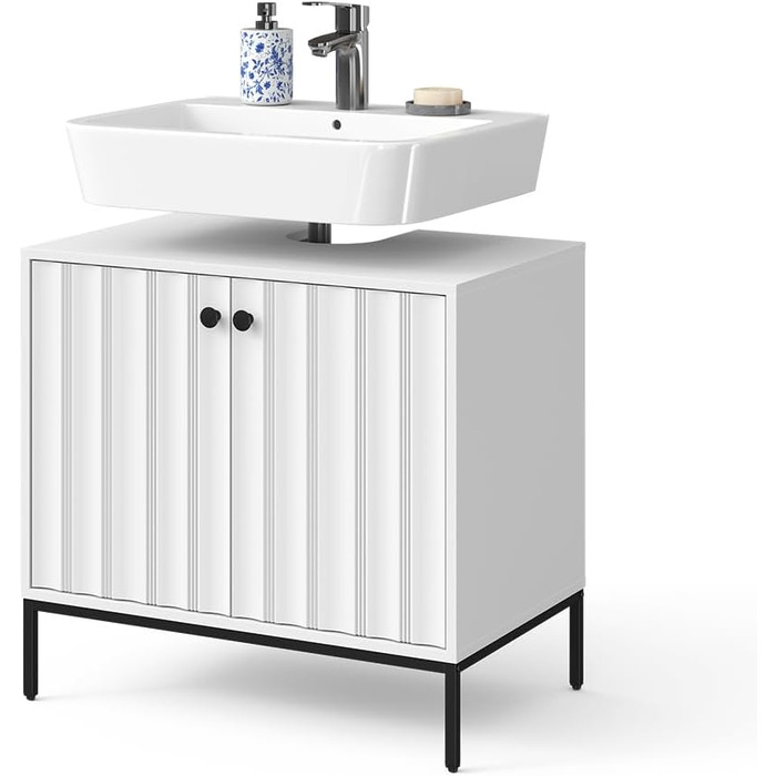 Підставка під раковину Vicco Eliza, 70x63 см, 2 дверцята, для зберігання аксесуарів та косметики (білий рифлений)