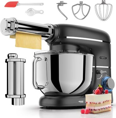 Кухонний комбайн з машиною для пасти – 2000W, електричний, з чашею 6.2L з нержавіючої сталі (чорний)