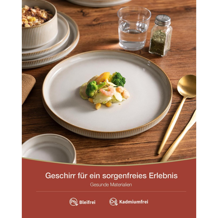 Набір тарілок Star 12 предметів для 4 осіб, керамічний посуд, стійкий до подряпин, для мікрохвильової печі та посудомийної машини, білий капучино