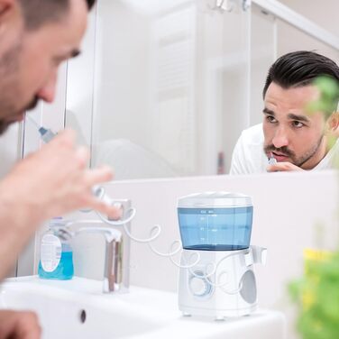 Електрична іригатор для порожнини рота з 10 рівнями тиску та 8 насадками, професійний водяний флосер, резервуар 600 мл, ідеальний для сім'ї, білий