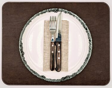 Набір столових серветок BEEFSTONE® 6 шт. з PU шкіри, двосторонні, водонепроникні, миючіся, з ефектом шкіри, 44 x 34 см (Чорно-коричневий/Бежевий)